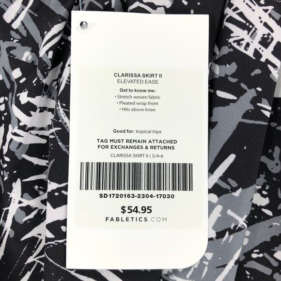 NEW Fabletics Womens Coverup Skirt Small 4/6 Black White Tropical Wrap-Front - Picture 3 of 10